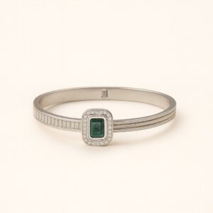 silver kada with green stone