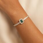 silver kada with green stone