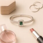 silver kada with green stone