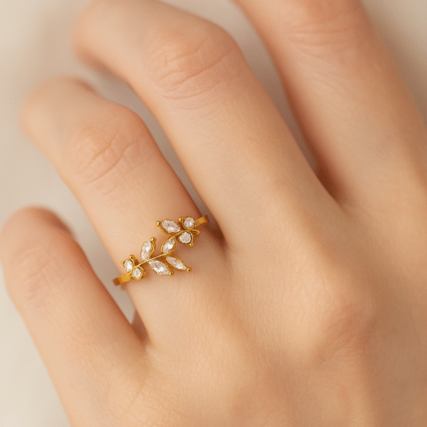 gold plated adjustable Leaf ring