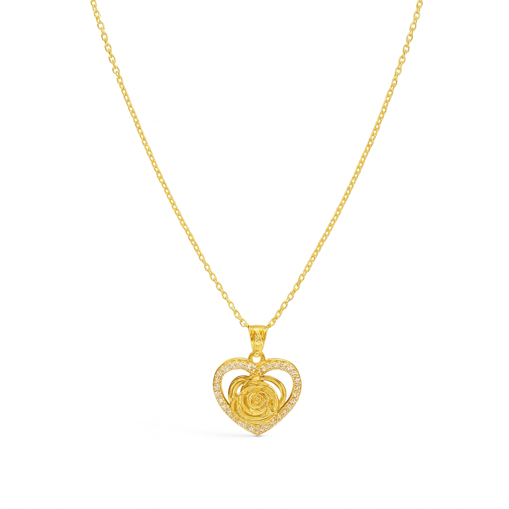 Gold Plated Rose Heart Necklace 24 cm Chain CZ Halo Gold Plated Rose Heart Necklace 24 cm Chain CZ Halo