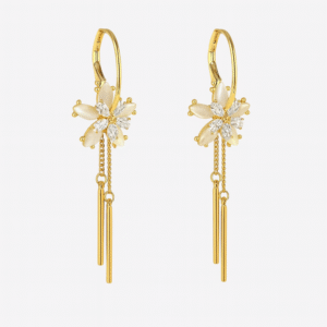 golden floral drop earrings