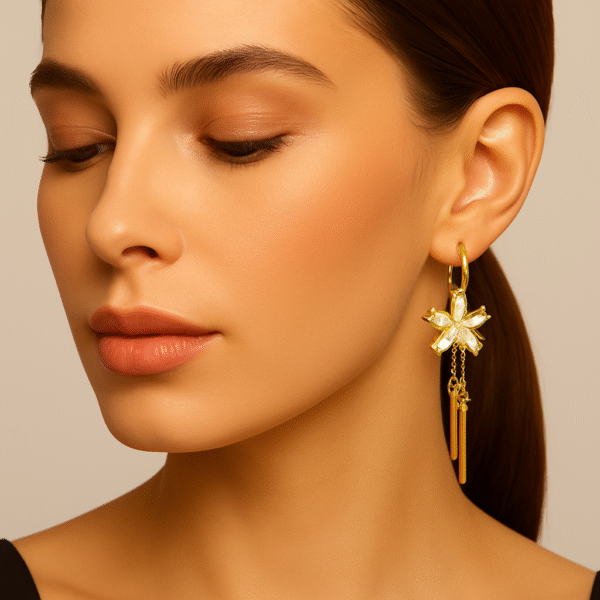 golden floral drop earrings