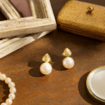 golden pearl stud earrings