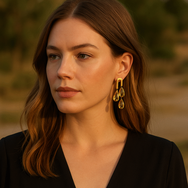 Golden Drop Earrings with Crystals