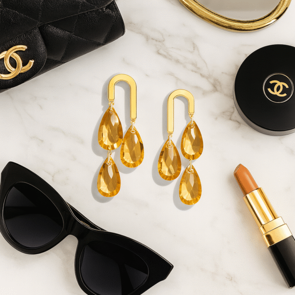 Golden Drop Earrings with Crystals