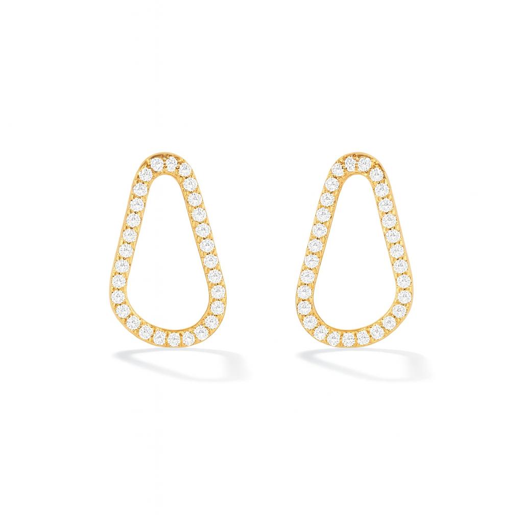 Gold Plated Irregular Hoop Stud Earrings with micro-pave set cubic zirconia stones around the entire frame. Gold Plated Irregular Hoop Stud Earrings with micro-pave set cubic zirconia stones around the entire frame.