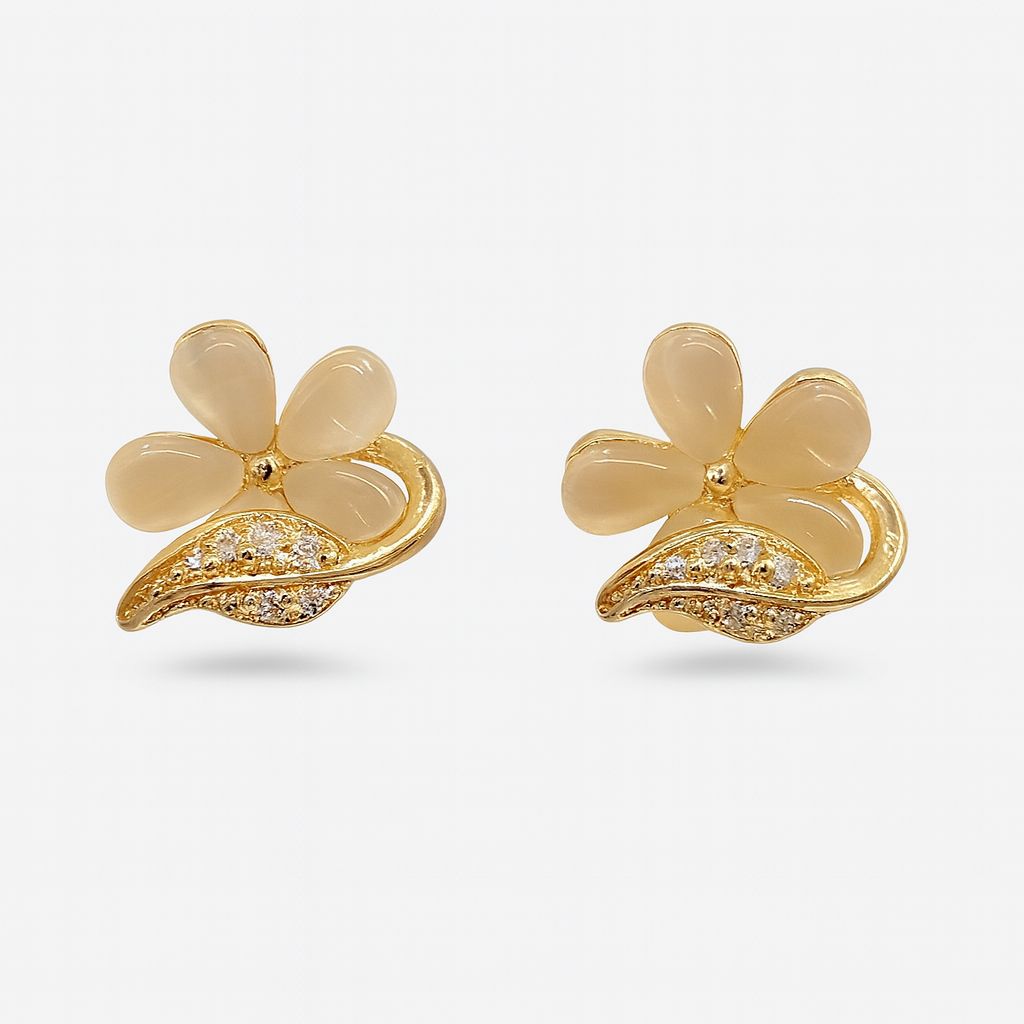 Opalescent Flower Studs with CZ Leaf Opalescent Flower Studs with CZ Leaf