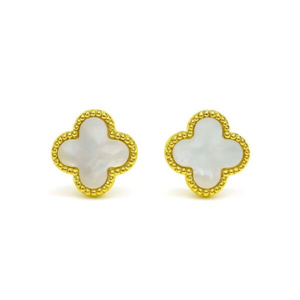 Jewelsland Gold Clover Pearl Stud Earrings