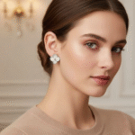 Silver Beaded Clover Stud Earrings Vintage Textured Quatrefoil - Image 2