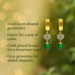 Double Heart Dangle Earrings | Green and Clear Gemstone - Image 4