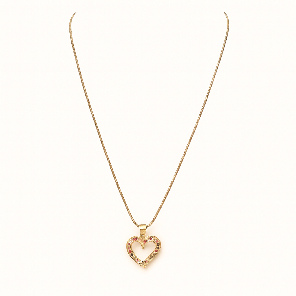 Gold Plated Multicolored CZ Heart Necklace 27 cm Chain Gold Plated Multicolored CZ Heart Necklace 27 cm Chain
