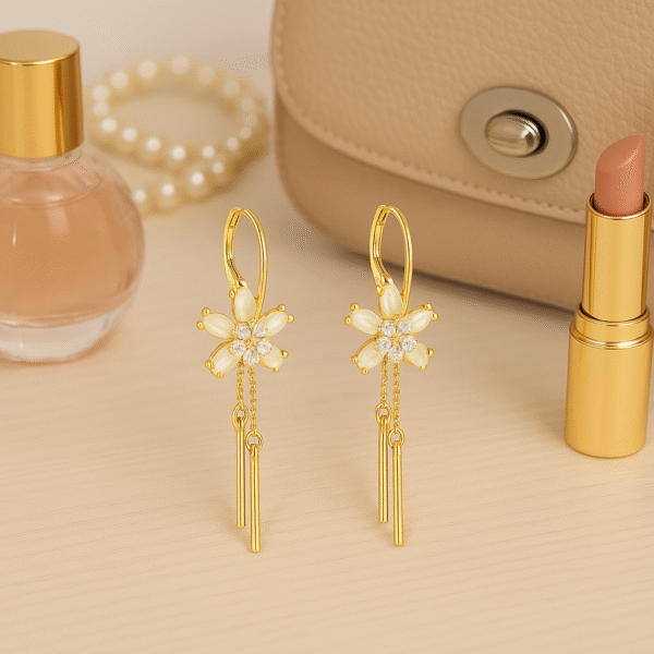 golden floral drop earrings