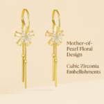 golden floral drop earrings