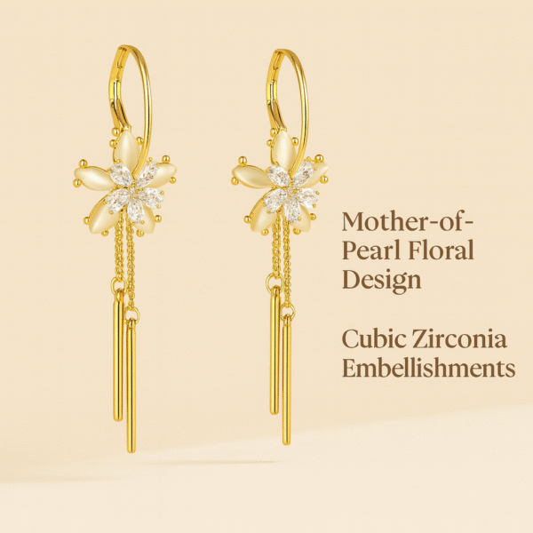 golden floral drop earrings