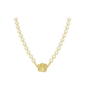 Pearl Chain with Golden Floral Pendant