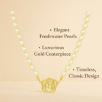Pearl Necklace Gold Floral Design