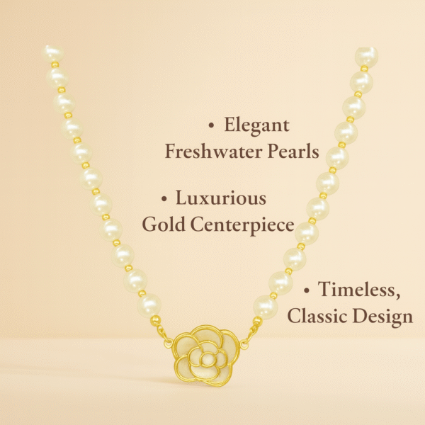 Pearl Chain with Golden Floral Pendant