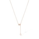Rose Gold Plated Lariat Necklace CZ Cylinder Drop 19 cm
