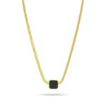 Gold Plated Snake Chain Necklace with a small, square black pendant.