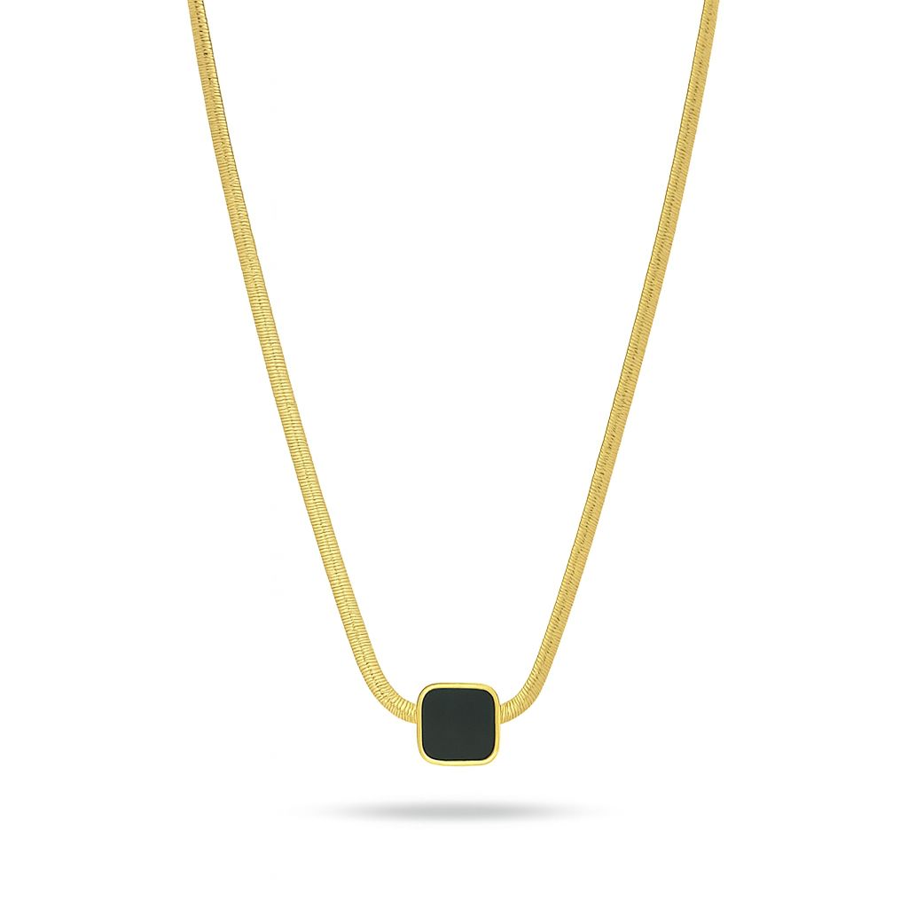 Jewelsland Black Stone Pendant Chain