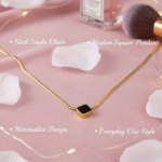 Black Square Gold Plated Snake Chain Necklace - Image 4