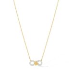 Gold Plated Chain Necklace with a sparkling pave CZ infinity symbol and a small gold butterfly pendant.