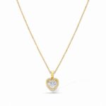 Gold Plated Fine Chain Necklace with a large, heart-cut CZ stone surrounded by a micro-pave halo.