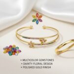 Korean Flower Double Band Gold Plated Bangle - Image 4