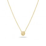 Gold Plated Fine Chain Necklace with a small, round pendant completely covered in pave-set clear CZ stones.