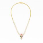 Adjustable Gold Plated Tennis Necklace Multicolored Flower Pendant