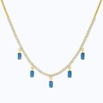 Adjustable Gold Plated Choker Necklace Blue Emerald Cut Crystal Drops