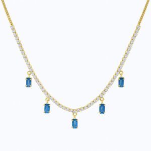 Gold Necklace with Blue Sapphire Droplets