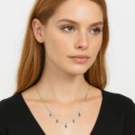 Adjustable Gold Plated Choker Necklace with Blue Crystal Drops - Image 2