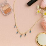Adjustable Gold Plated Choker Necklace with Blue Crystal Drops - Image 3