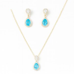 Blue Stone Teardrop Necklace Set