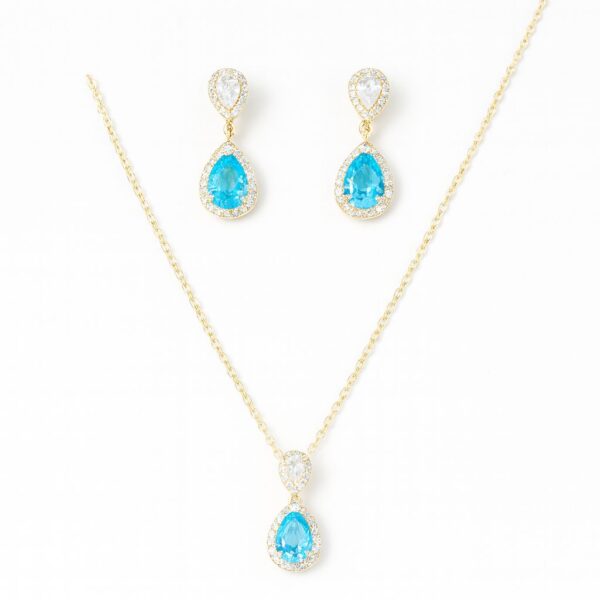 Blue Stone Teardrop Necklace Set