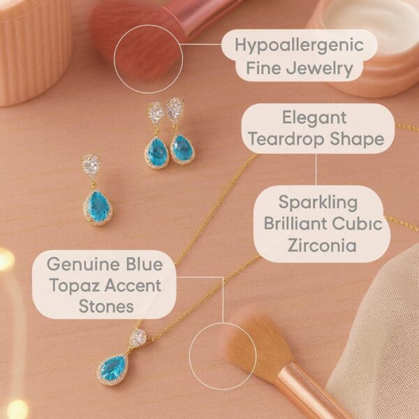 Blue Stone Teardrop Necklace Set