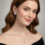 CZ Floral Cluster Gold Plated Necklace & Earring Set - Image 2