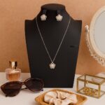 CZ Floral Cluster Gold Plated Necklace & Earring Set - Image 3
