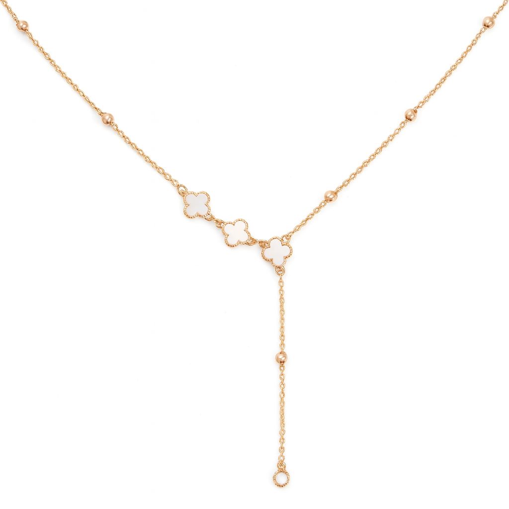 Gold Chain with White Clover Drop Necklace