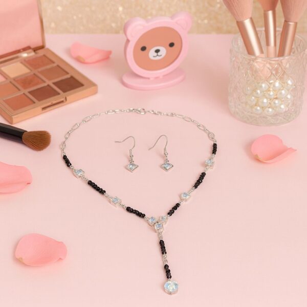 Silver Black Bead Mangalsutra with Earrings
