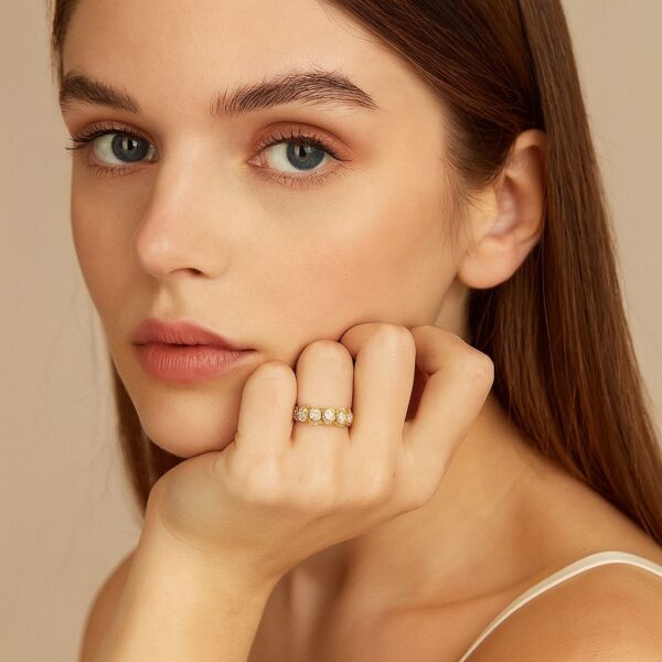 Gold Ring with Oval Sparkling Stones
