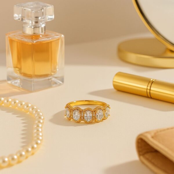 Gold Ring with Oval Sparkling Stones