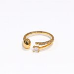 Gold Plated Adjustable Open Ring with CZ Stone