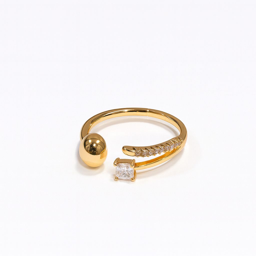 Gold Plated Adjustable Open Ring with CZ Stone Gold Plated Adjustable Open Ring with CZ Stone