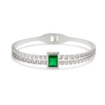 Silver Finish with Green Stone kada