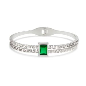 Silver Finish with Green Stone kada