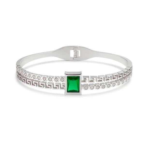 Silver Finish with Green Stone kada