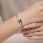 Greek Key Emerald Silver Plated Bangle | Secure Clasp - Image 2